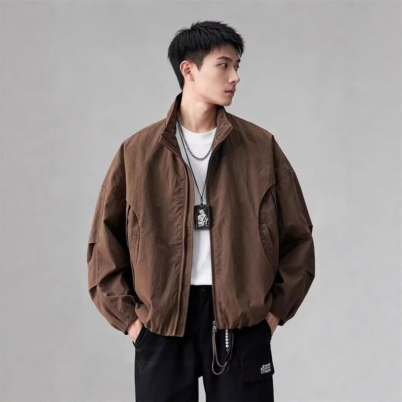 Autumn New American-Style Batwing Sleeve Heavy-Duty Jacket for Men, Trendy Brand, Loose Fit, Stylish Stand Collar, Versatile Casual Top Autumn New American-Style Batwing Sleeve Heavy-Duty Jacket for Men, Trendy Brand, Loose Fit, Stylish Stand Collar, Versatile Casual Top