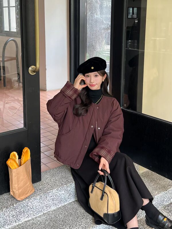 欧洲站复古翻袖小香风夹棉外套女2025秋冬新款韩版宽松时尚棉服潮|undefined