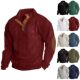 2024 New Men's Spring Corduroy Solid Color Half Open Long Sleeve Shirt Pullover Retro Casual Jacket for Men