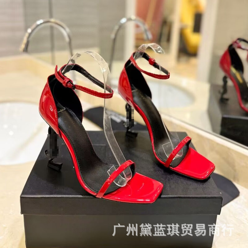 YS同風夏ネットセレブ気質セクシースティレットハイヒール万能オープントゥ本革ワンストラップサンダル婦人靴|undefined