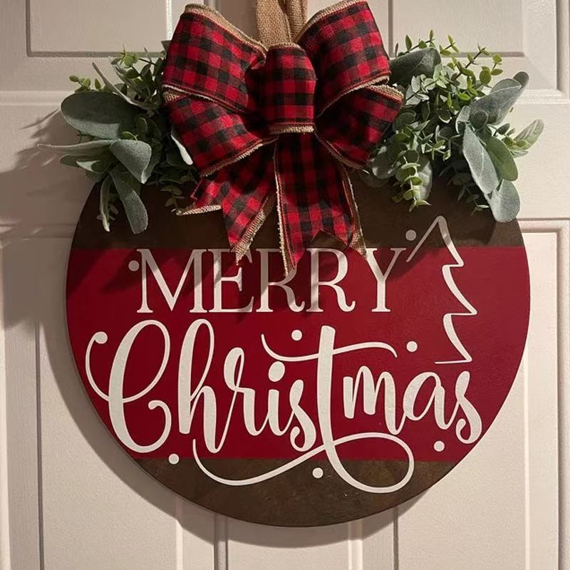 New cross-border Christmas wooden door sign pendant, Christmas front door, courtyard gate, background wall decoration pendant