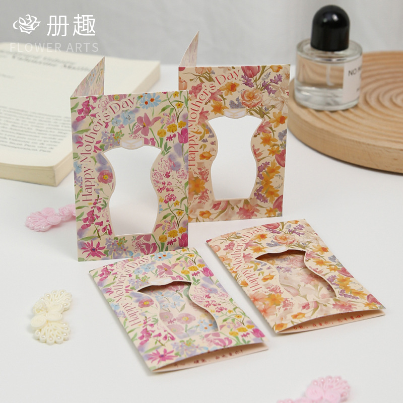 Feliz día de la madre, escribiendo tarjetas de felicitación plegables, flores tridimensionales, tarjetas de decoración de flores, ramo creativo, bendiciones, decoraciones navideñas