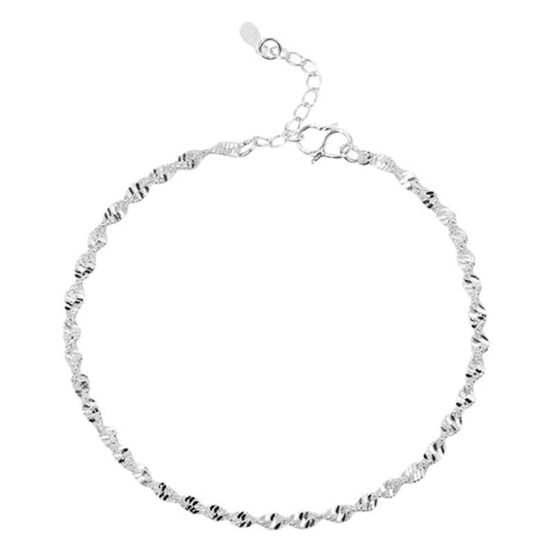Pulsera plateada de las mujeres patrón de onda de agua tobillera estilo coreano joyería retro simple cuerda torcida cadena delgada pequeño regalo al por mayor