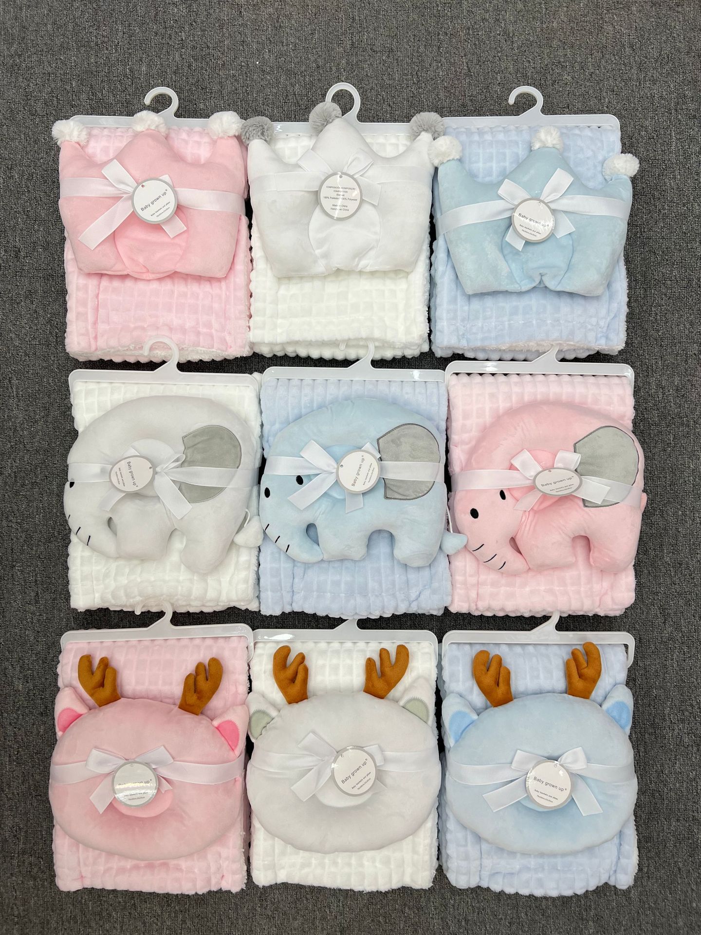 Baby Cashmere Blanket U-Shaped Pillow 2 Set de dos piezas suave y gruesa estilo Elephant Crown colcha de bebé
