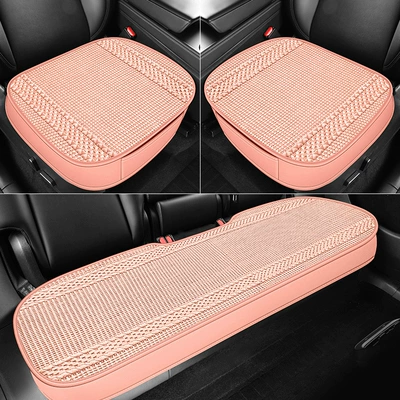 Ice Silk Car Seat Cushion, Seat cushion, seat cover - pink-all-inclusive-three-piece-set