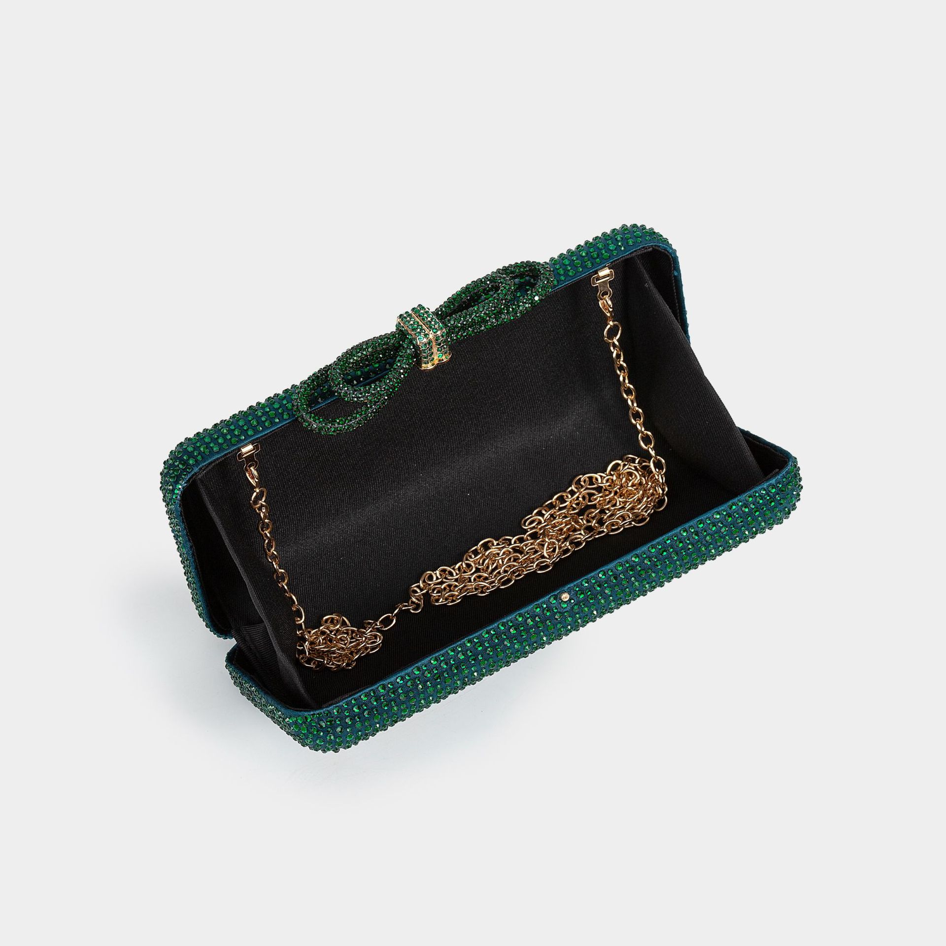 Borsa a tracolla con strass scintillanti – Elegante pochette in seta con tracolla a catena staccabile, chiusura magnetica e tasca per telefono_voghion.com