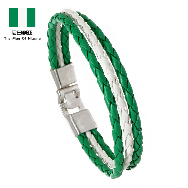 Braided National Flag Color Leather Bracelet Pu Imitation Cowhide Wristband World Cup Bracelet Handmade Personalized Trend