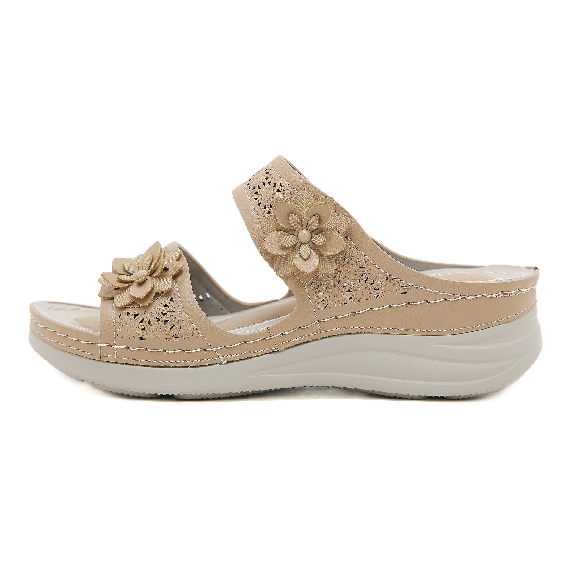 JS777 - 7 nuevo estilo 2025 transfronterizo cabeza redonda de moda boca de pez hueco de mujer zapatillas casuales de tamaño grande