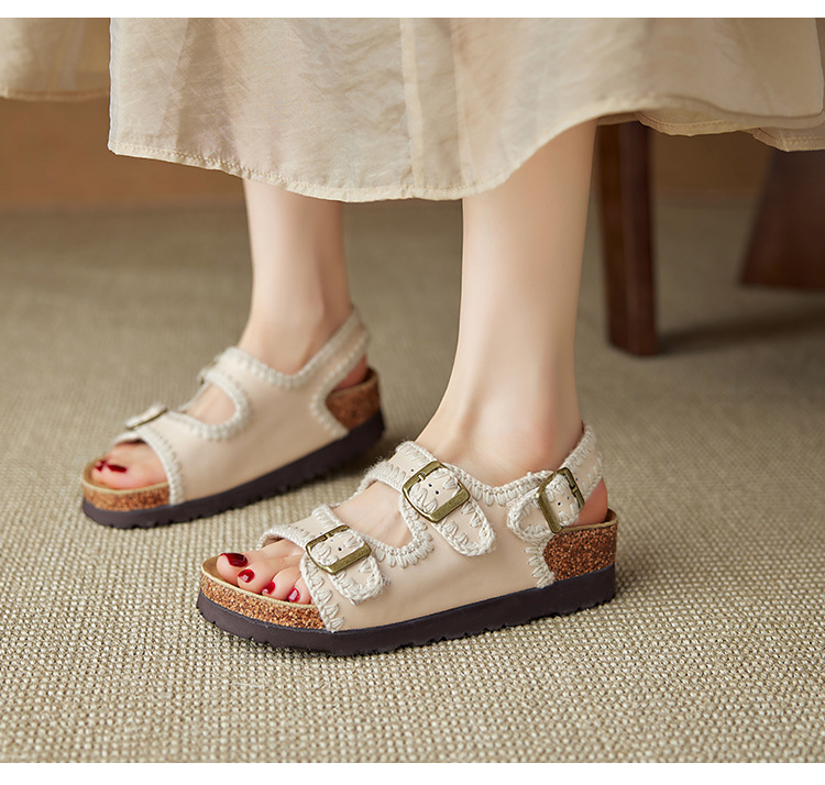 Dép sandal nữ hở mũi da bò đế dày phong cách Birkenstock — tím chi tiết 11