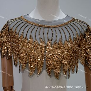 Boya's New Cross-Border Ready-Made Popular Mesh Bottom Bead Embroidery Sequin Heavy DIY Front Chest Embroider Collar Cloth Patch Clothing