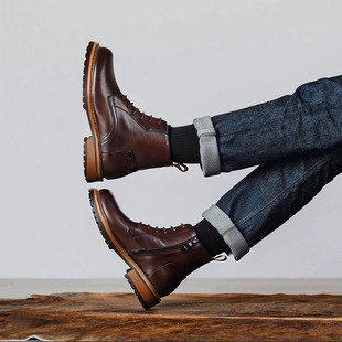 2025 Autumn and Winter New Youth Trendy Men's Genuine Leather Martin Short Shoes and Boots Retro Accessible Luxury British Classic Side Zipper