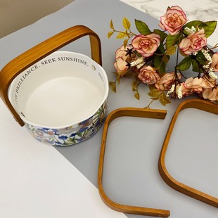 Log wind square wooden handle 6 inch bowl with ceramic glass wooden handle square handle 15.5cm inner diameter