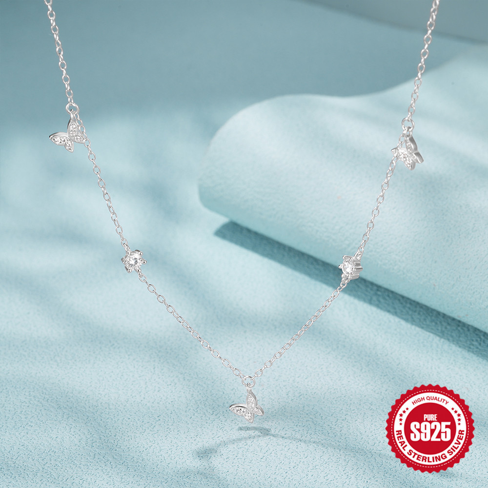 12g Weight Zircon Inlay Material Pendant Necklace Classification 1 Piece Quantity Casual, Daily Occasion 925 Sterling Silver Material Butterfly Pattern Women's Gender Plating, Inlay Design Elegant Style 925 Sterling Silver Zircon Plating Inlay Butterfly Pendant Necklace 2