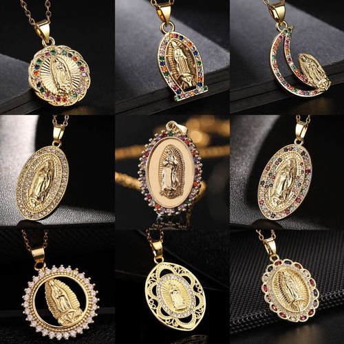 Eurasian fashion cross-border religious copper micro-inlaid colorful zirconia pendant women's jewelry Our Lady of Mary necklace