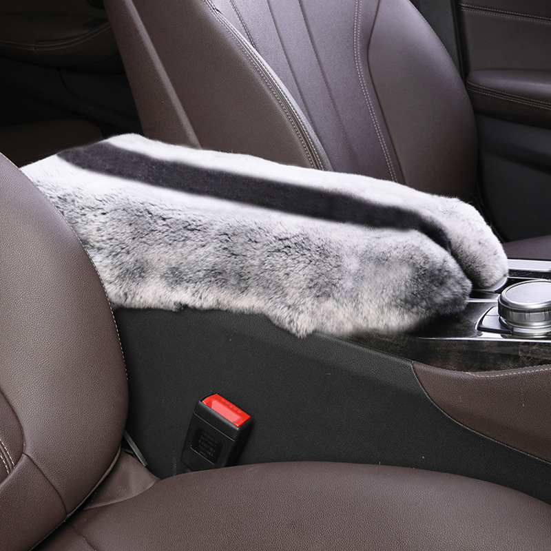 Universal – Armrest box pad Car Armrest Box - silver-black-back-high-quality-whole-rex-rabbit-skin