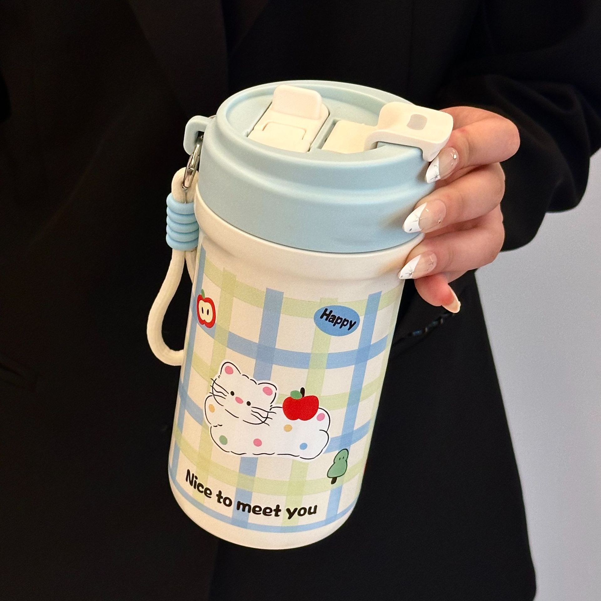 Taza de agua de acero inoxidable de alto valor nominal simple, taza de aislamiento térmico diaria para estudiantes, cuerdas de separación de té, tazas de gran capacidad