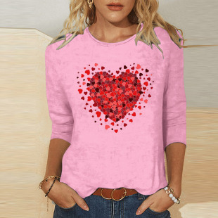 Cross-border foreign trade women's plus size round neck 3/4 sleeve T-shirt Valentine's Day love 3D printing [pictures can be ordered *]]