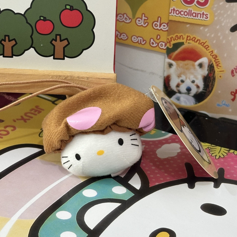 黑色草帽kitty帽宝宝挂件爱心扣公仔玩偶可爱赫本风挂饰钥匙扣|undefined