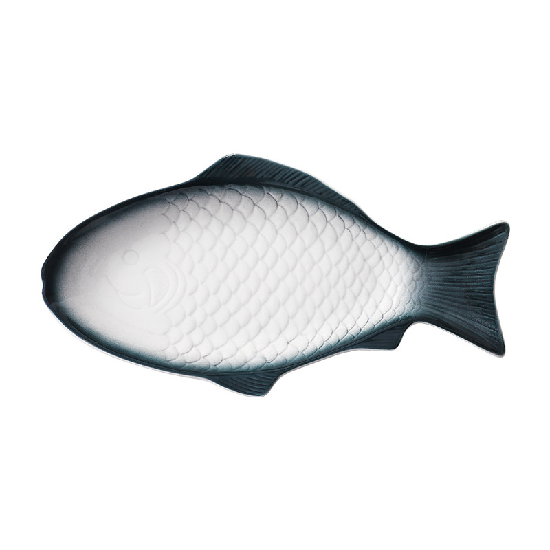 Nórdico personalizado en forma de pez plato de cerámica plato doméstico plato de pescado placa plana de color bajo vidriado ins creativo de gran tamaño pequeño plato de pescado al vapor