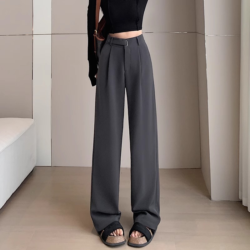 Pantalones de piernas anchas estrechas para mujeres primavera y otoño 2024 nuevo hombre pequeño cintura alta casual pantalones de traje recto de alta sensación