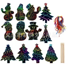 跨境圣诞节艺术刮刮画创意DIY书签卡通儿童刮画竹签彩绳刮画批发