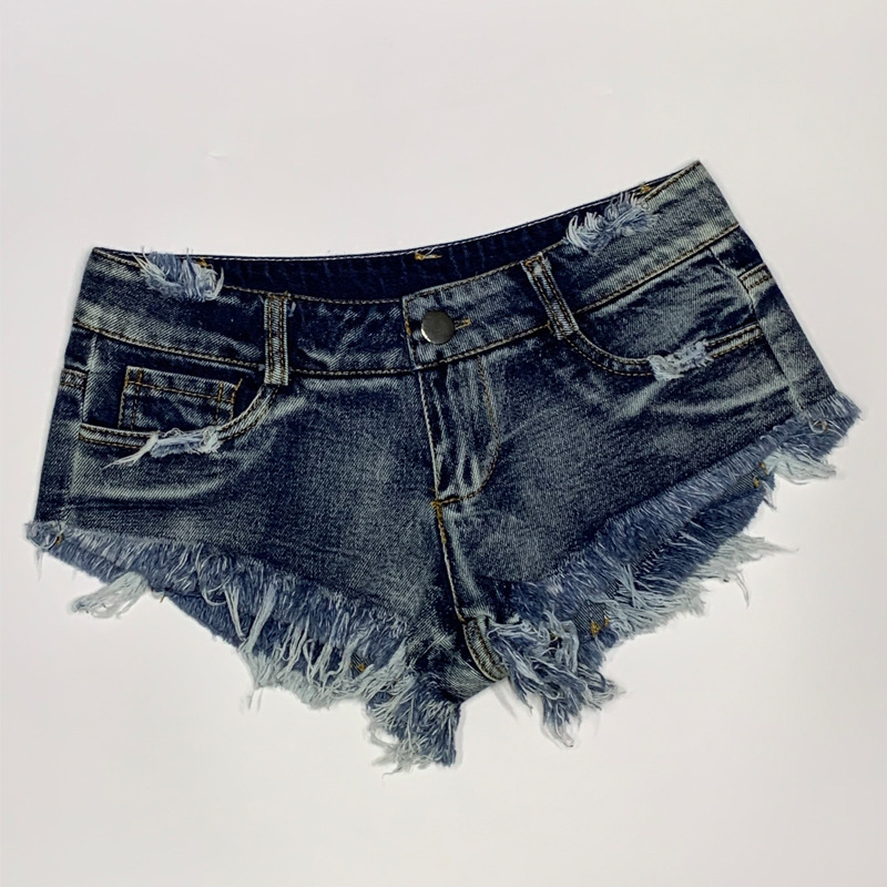 New Washed Denim Low-Waist Cotton Blue Straight Pants Street Trendy Ultra-Short Pants Dark Women's Pants Sexy Hot Pants