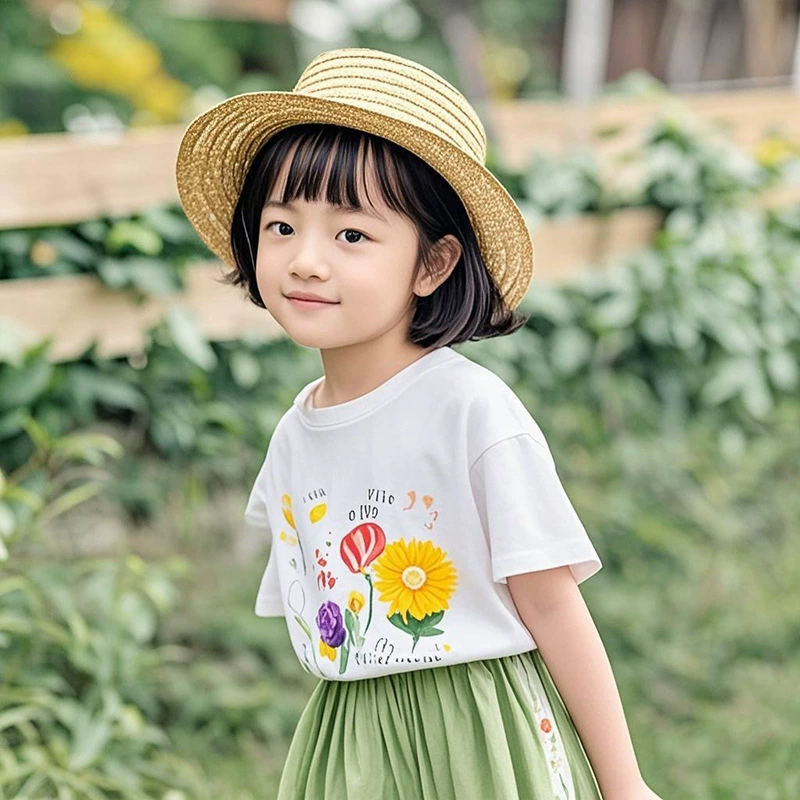 Футболка с короткими рукавами для девочек, хлопковая дышащая 2025 летняя детская девочка, трехмерная цветочная рубашка с половиной рукава