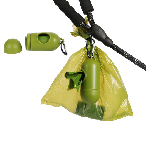 Pet garbage bag dispenser army green bone capsule toilet pickup dog poop bag storage box free printing logo