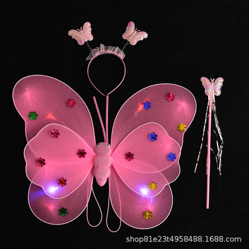 Alas de mariposa luminosas para niños apoyos de disfraces alas de Ángel luminosas 20 luces alas de mariposa conjunto de tres piezas
