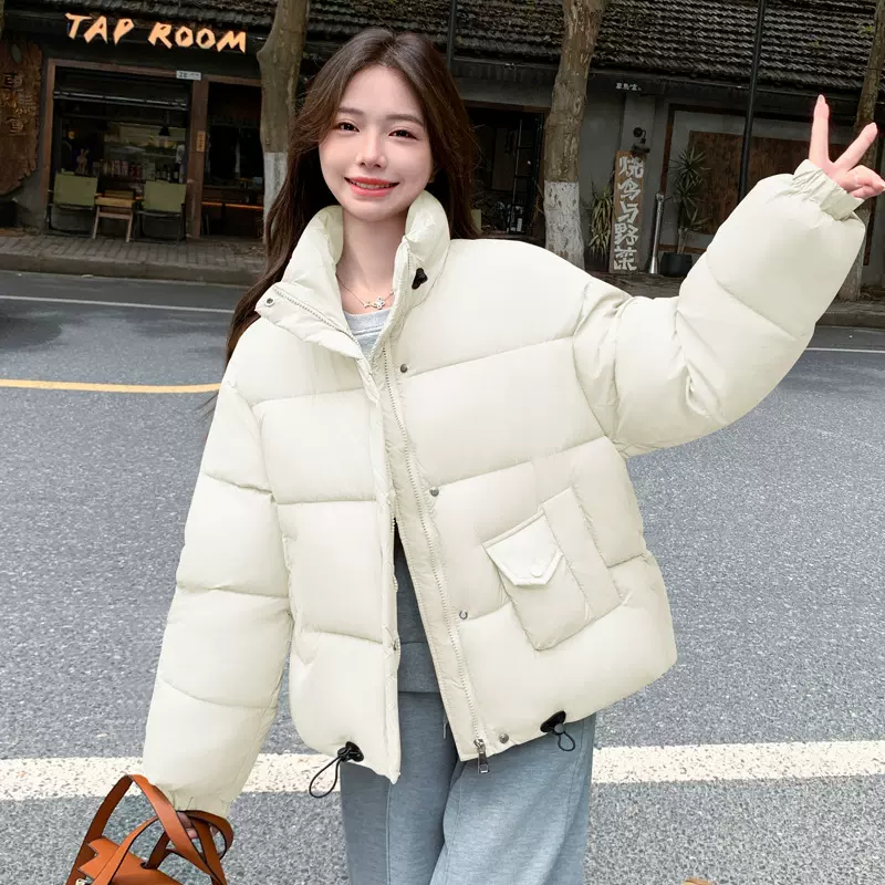 冬季羽绒棉棉衣女保暖棉服外套2024新款时尚休闲纯色立领短款上衣