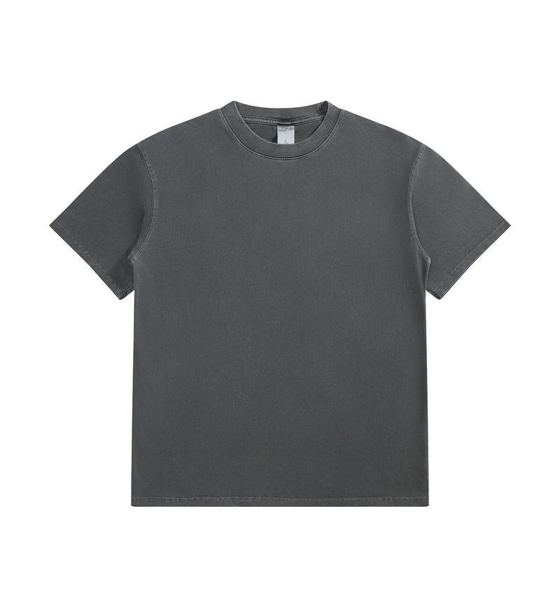 Europa y los Estados Unidos 300G pesado cuello redondo hombro caído camiseta de manga corta para hombres Europa y los Estados Unidos marca de moda de gran tamaño retro lavado con agua hacer camiseta vieja