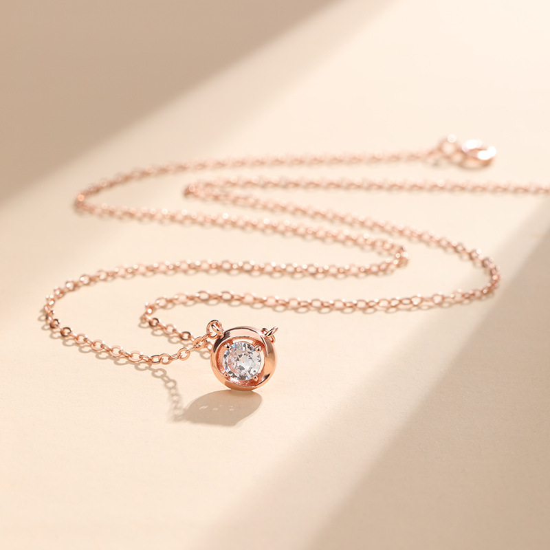 S925 esferas de plata esterlina moda ligera lujo collar de oro rosa mujer cadena de clavícula de diamantes suministro al por mayor