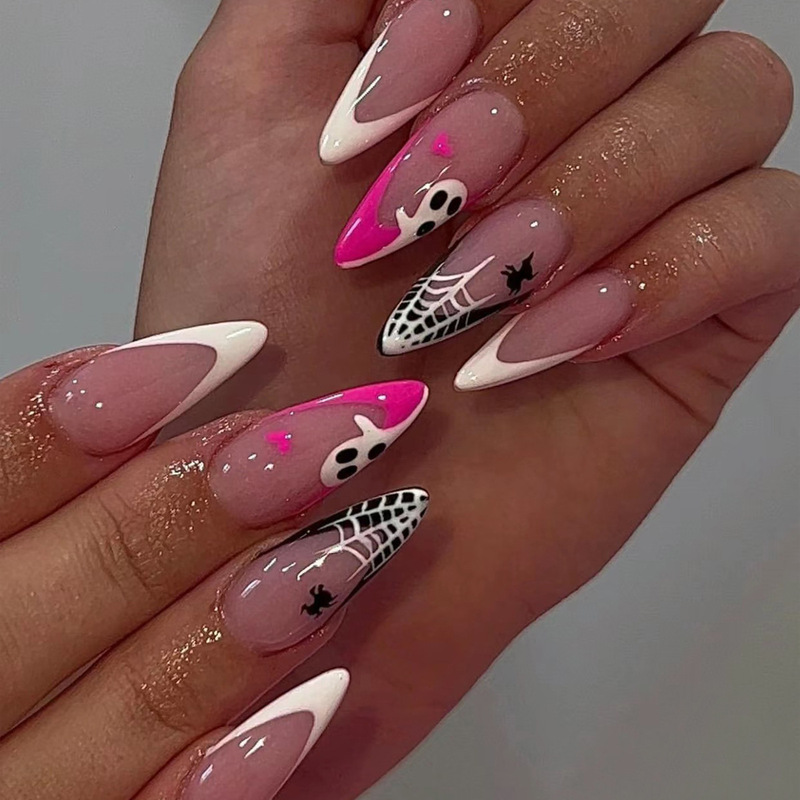 European and American Halloween Series Wearable Nails, French-Style Ghost Pumpkin Skull Nail Art, Wearable Nail Pieces, Fake Nails