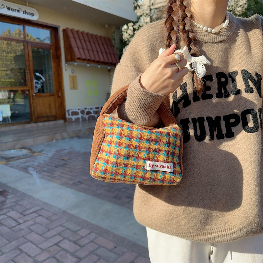 31194 Autumn and Winter new thousand-bird check woolen handbag, new hand-held bag, portable shopping hand-held bag undefined