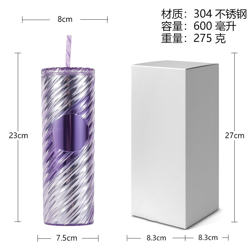 Fabricante de suministro directo de tazas de paja de plástico de doble capa con tazas de agua de paja de grado alimenticio para niñas tazas giratorias de rosca creativas