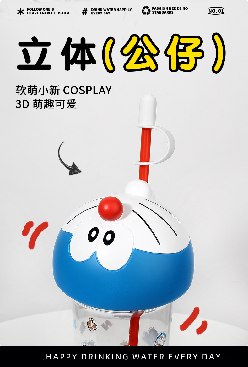 哆啦A梦吸管杯tritan塑料水杯