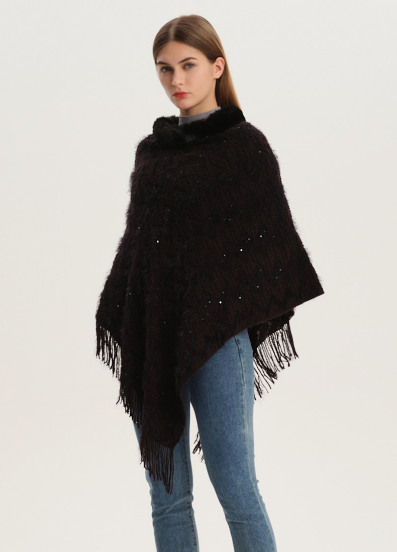 Unisex Spring and autumn sequins solid color pullover collar cape knit cape_voghion.com