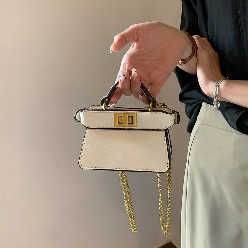 Nuovo stile di sfilata di celebrità di Internet di nicchia Stile di celebrità Stesso stile Borsa per rossetto con catena diagonale a mano con lucchetto a doppia faccia_voghion.com