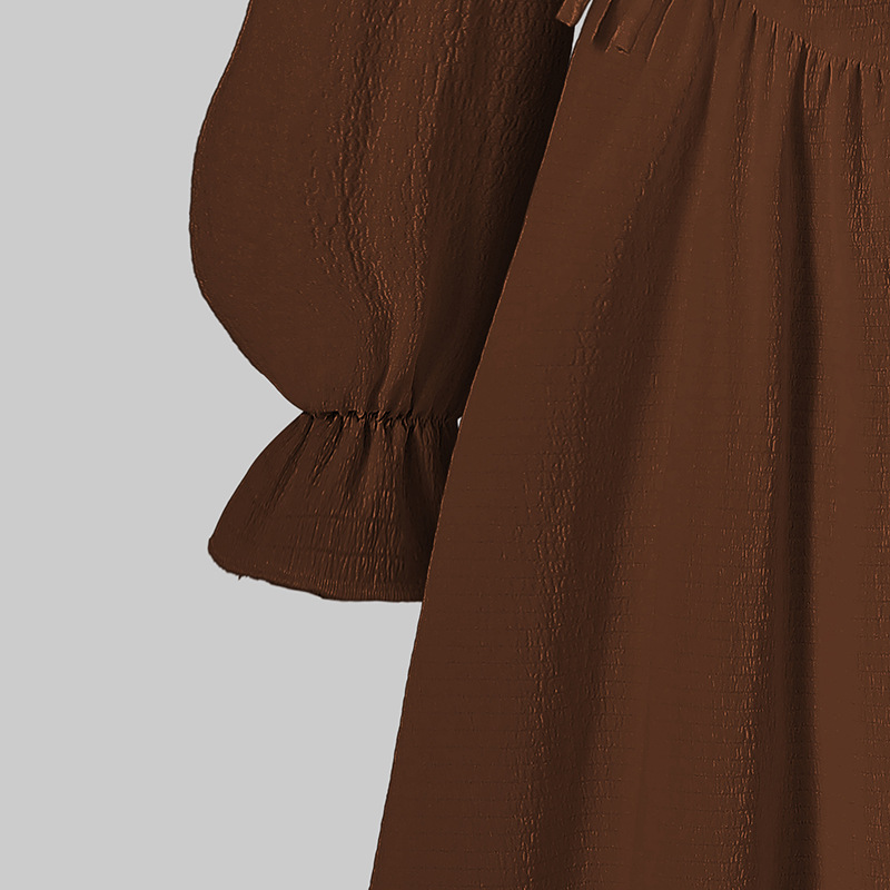 Mädchen Kleid Mit Viereckigem Ausschnitt Und Langen Ärmeln_voghion.com
