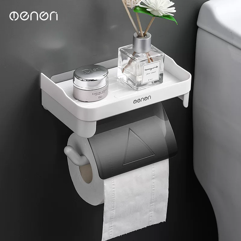 Держатель туалетной бумаги (oenori) с полкой и водонепроницаемым крышкой, настенный, белый/серый/синий