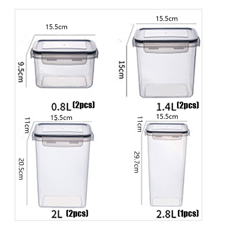Juego de recipientes de plástico sellados para cocina, artículos de uso diario, caja de almacenamiento a prueba de humedad para fideos, uso doméstico en el refrigerador.