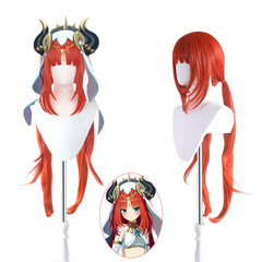 妮露cos假髮 豆蔻 原神須彌 紅色雙馬尾長發cosplay假髮仿真頭頂