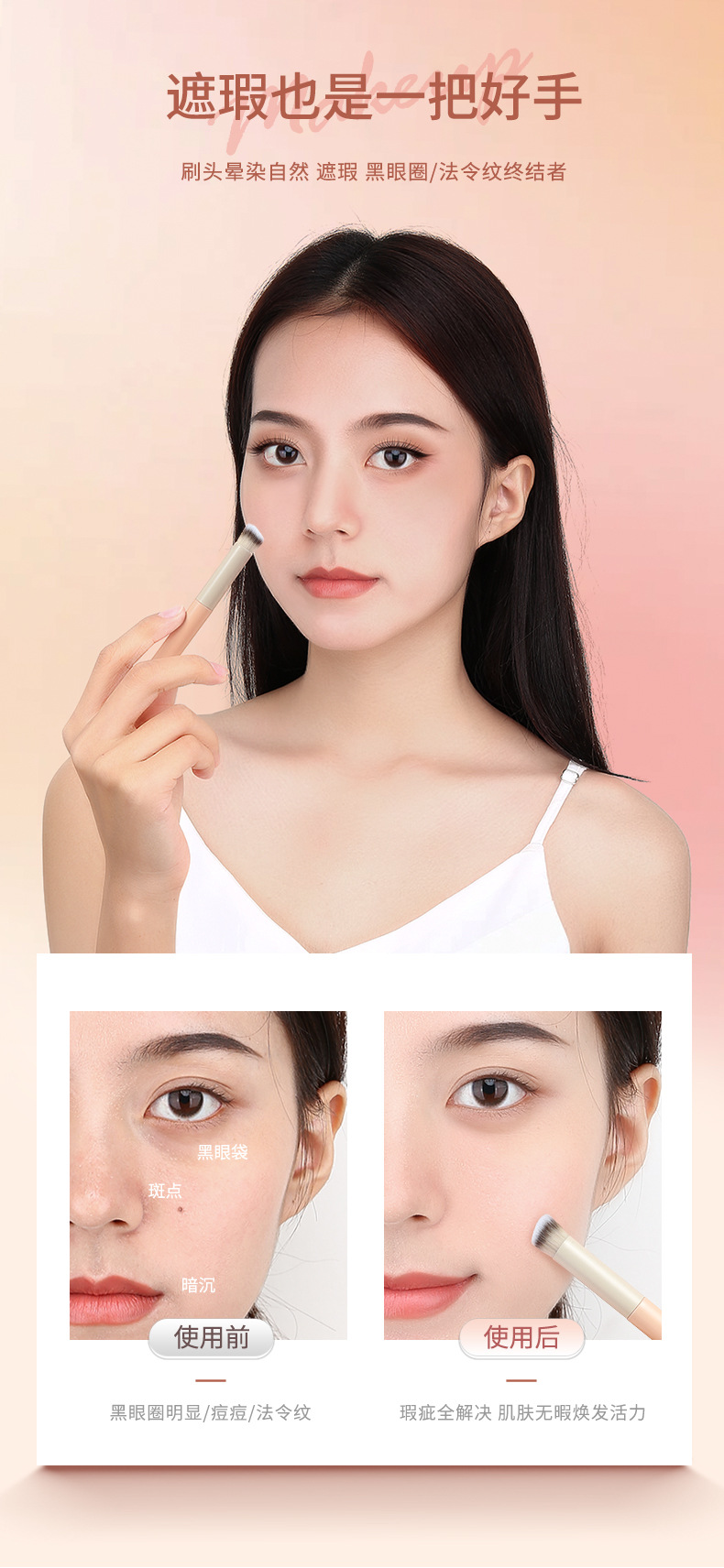 LMLTOP single-piece fine oblique head concealer brush, round head Lip brush, and smudging makeup brush SY601 are carefully selected Specification drawing