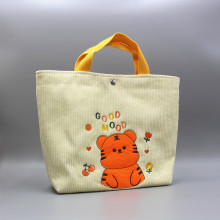 新款灯芯绒手提袋卡通刺绣帆布包便当包妈咪包手拎小包饭盒袋