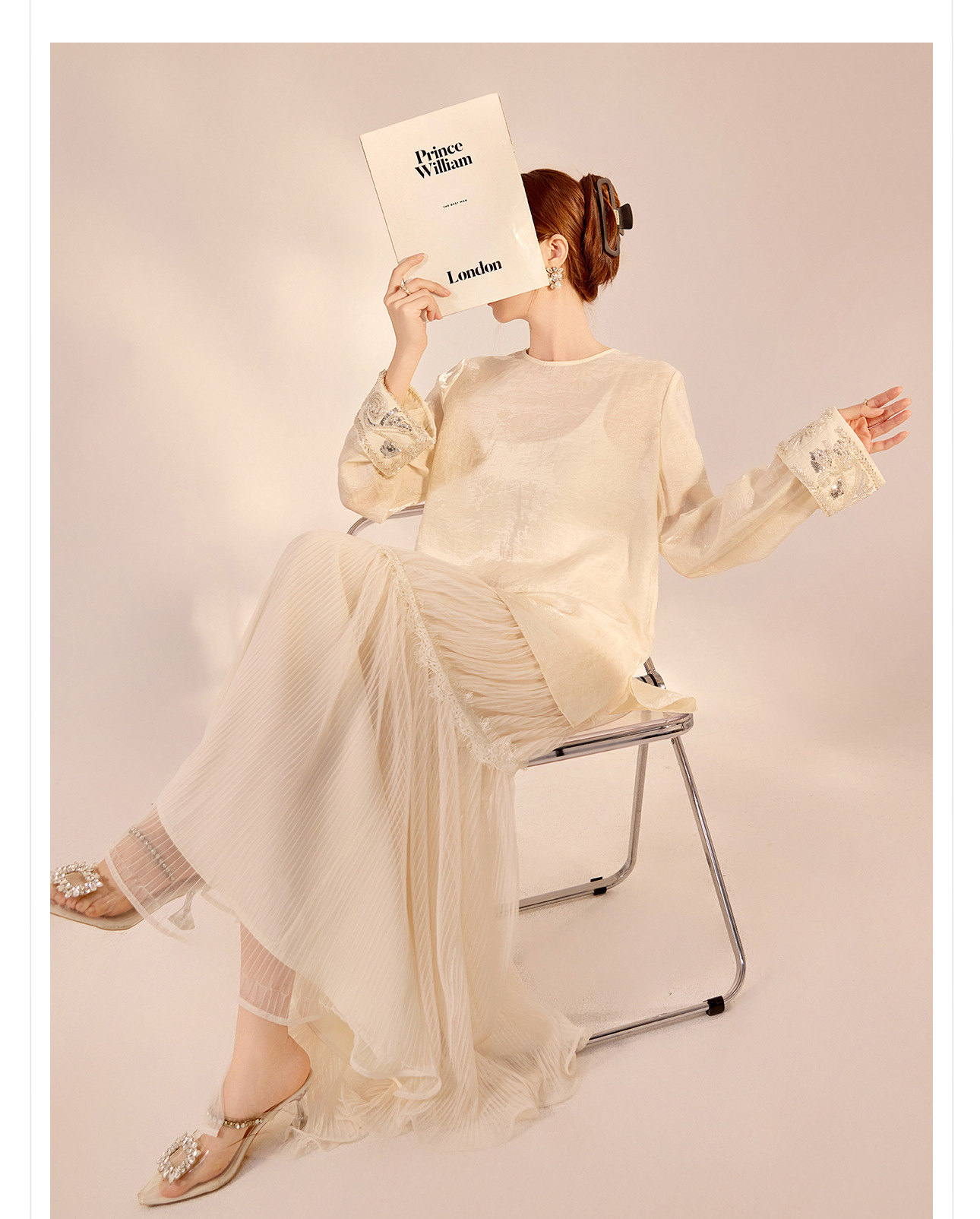 Áo sơ mi nữ dài tay phong cách Trung Hoa mới, đính cườm thêu tay, chất liệu rayon mỏng nhẹ N2071 — Màu hồng, Màu trắng be, Màu vàng nhạt chi tiết 10