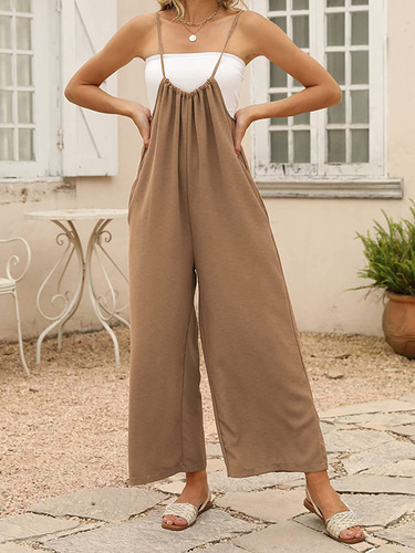 Amazon Western Cross-border Foreign Trade 2024 New Women's Summer Casual Strap Pants Knitted Tankini One-piece Pajamas