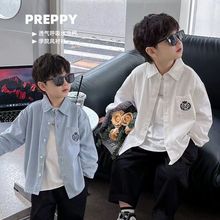 男童长袖衬衫春秋2025新款儿童装上衣蓝色学院中国风衬衣外套夏装