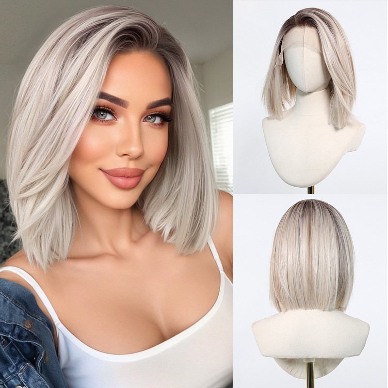 Cross-border new 13*6 large area lace wig gradient white gold wave head free seam breathable mesh head cover