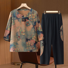 妈妈夏装套装女中老年人中袖薄款奶奶夏天衣服老人宽松母亲节礼物
