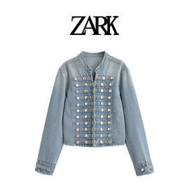 ZARK 欧美新款时尚金属扣短款牛仔外套 跨境外贸女装批发 0695274